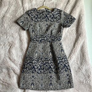 H&M size Small short sleeved dress. Blue, tan and black detail.